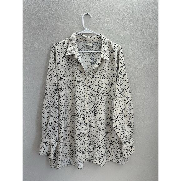 A New Day Womens Shirt Size XXL Tan Animal Print Black Long Sleeve Button Up - Picture 1 of 11